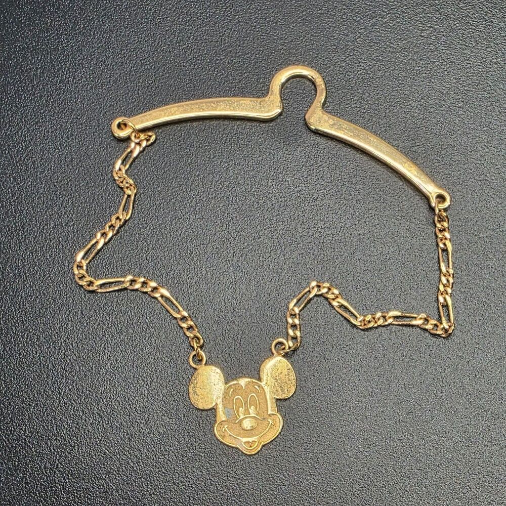 Disney Vintage Mickey Mouse Gold‑Tone Tie Chain Adjustable Men’s Accessory